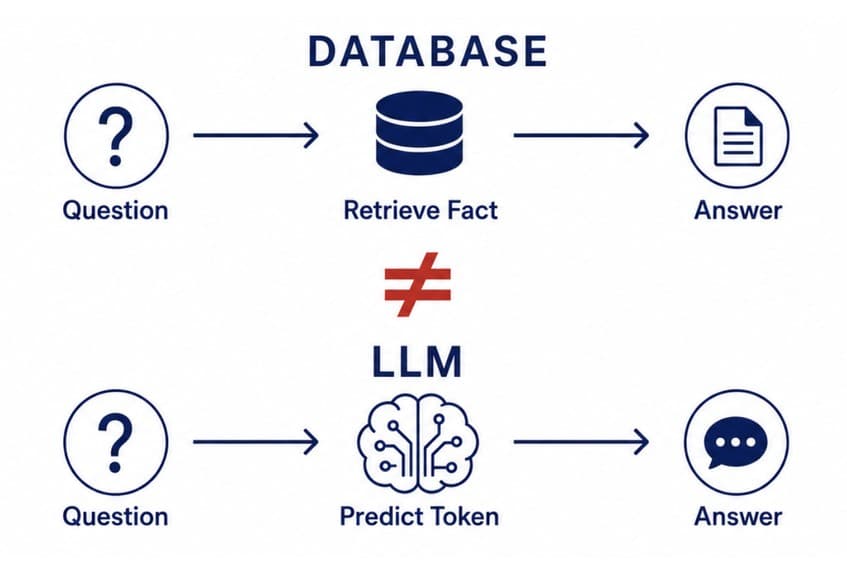 How a Database vs. a LLM give answers